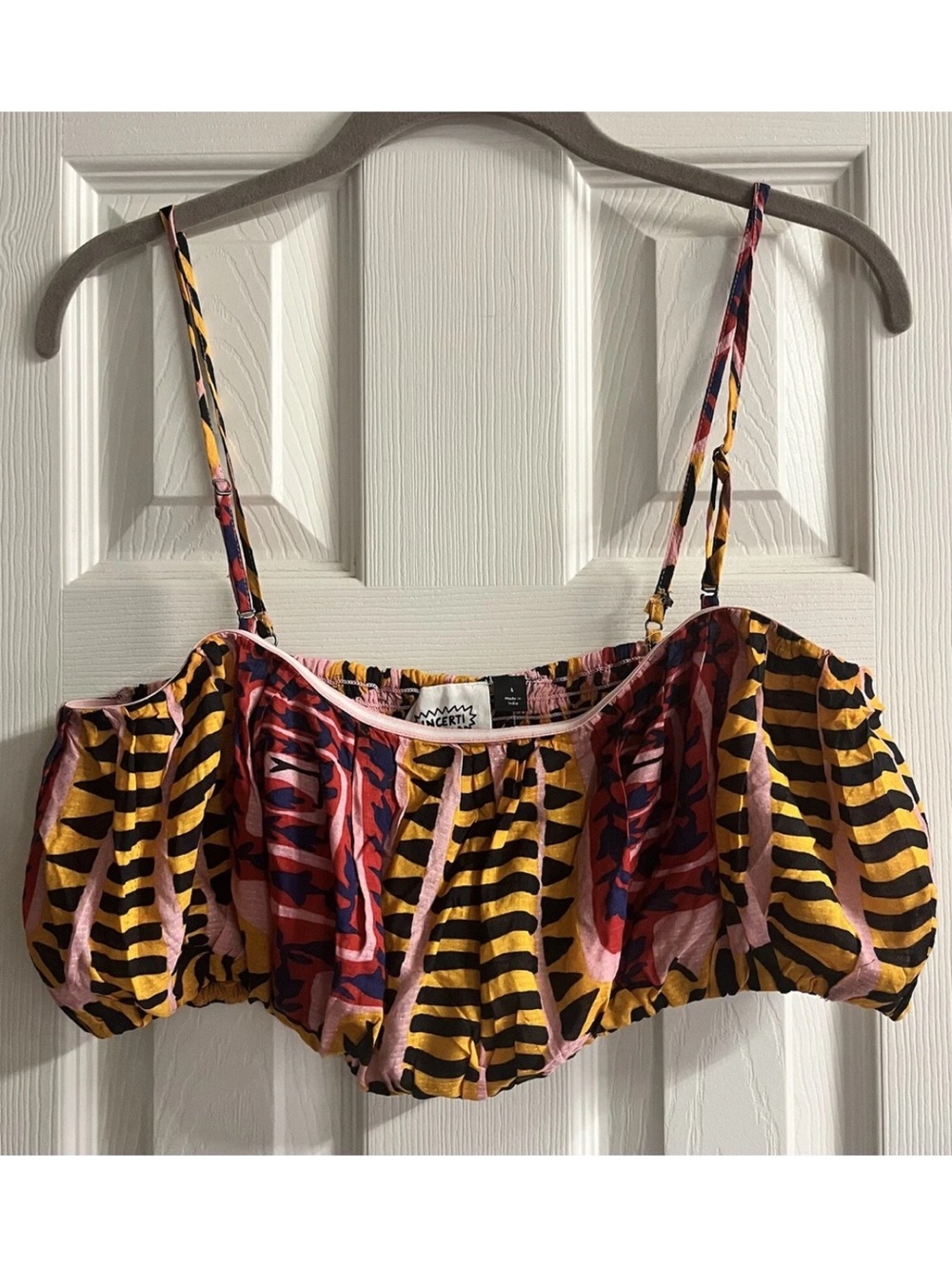 Anthropologie Incerti Multicolor Floral & Stripe Crop Top Size L